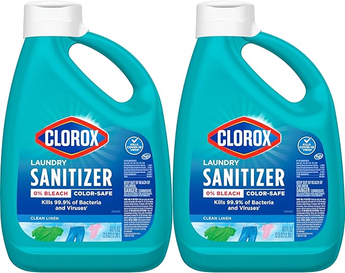 Clorox Laundry Sanitizer, 0% Bleach, Color Safe, Clean Linen, 80 Fl oz, Pack of 2 (Pack May Vary)