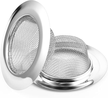 2 PCS Stainless Steel Sink Strainer with Large Wide Rim 4.5" Diameter, Mesh Metal Drain Strainer, Fine Mesh Kitchen Sink Strainer, Hair Basket Drain - Fits Most Kitchen Sink
