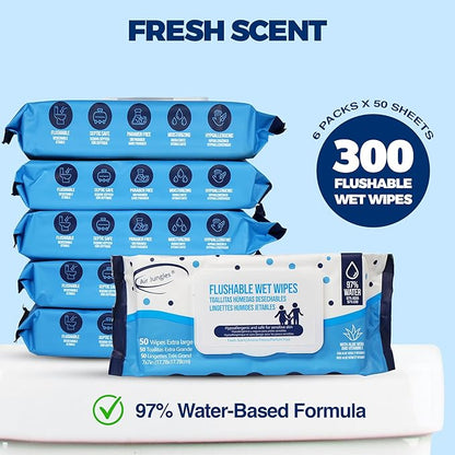 Air Jungles Bathroom Freshness Essentials Bundle :Toilet Bowl Cleaner Tablets, Lavender Odor Eliminator Spray & Flushable Wipes (300 Count)