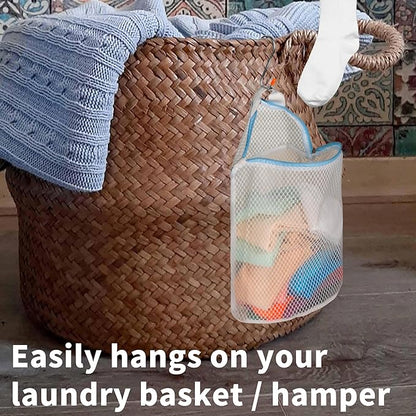 3Pcs Hanging Laundry Bags for Socks with S Hooks, 12 X 10 inch 3 Color Mesh Laundry Bags for Washing Machine