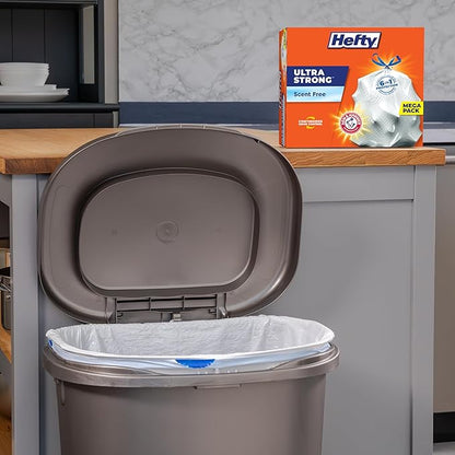 Hefty Ultra Strong 13 Gallon Trash Bags, Tall Kitchen Trash Bags 13 Gallon Size, Drawstring Closure, Continuous Odor Control, White, Unscented, 80 Bags