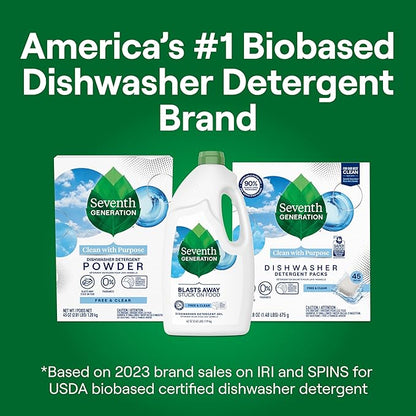 Seventh Generation Free & Clear Dishwasher Detergent Gel, 42 oz, 6 Pack, Targets Grease & Stuck-On Food For A Streak-Free Finish, Fragrance Free