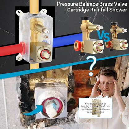 Shower Faucet set with Shower head, Wall Mount 10 Inch Square Rainfall Shower Head and Handle Set Single Handle Shower System Set with Female Threads Valve Body and Trim Included (Brush Gold)