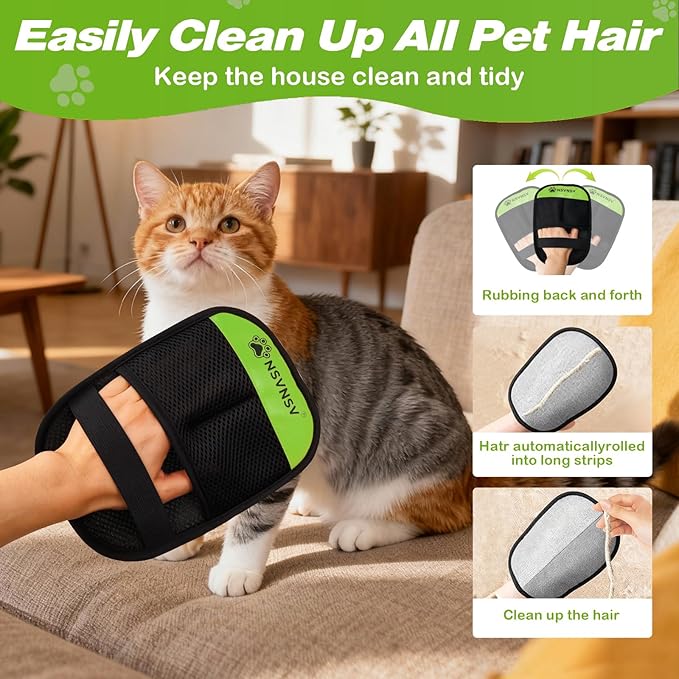 NSVNSV 2PCS Pet Hair Remover Gloves, Versatile Grooming Gloves for Washing, Pet Gadgets, Magic Brush Pet Hair Removal Tool, Deshedding, Grooming, Ease of Cleaning, Green