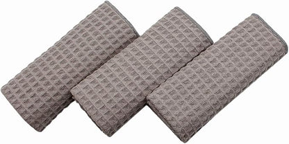 Waffle Weave Thick Microfiber Dish Drying Towels Absorbent Tea & Hand Towel Lint Free 16x24 Inch 3 Pack Gray