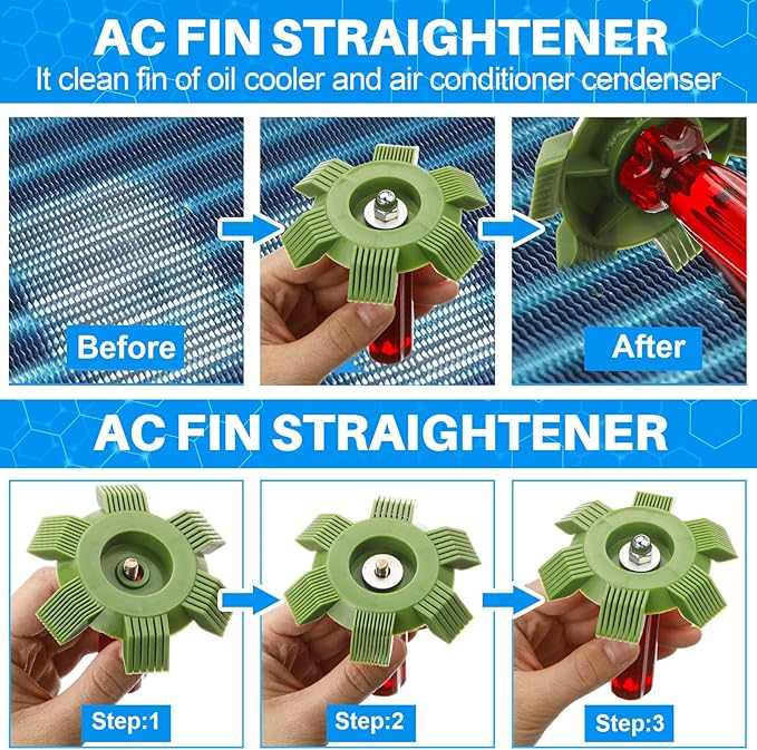 8 Pcs Air Conditioning Fin Cleaner Set HVAC Coil Cleaning Brush Condenser Fin Straightener Evaporator Coil Cleaner AC Comb Condenser Split Cleaning Kit Fridge Radiator Tool (Beige,Wood)