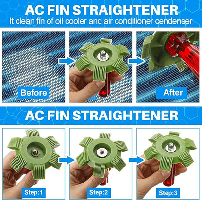8 Pcs Air Conditioning Fin Cleaner Set HVAC Coil Cleaning Brush Condenser Fin Straightener Evaporator Coil Cleaner AC Comb Condenser Split Cleaning Kit Fridge Radiator Tool (Beige,Wood)