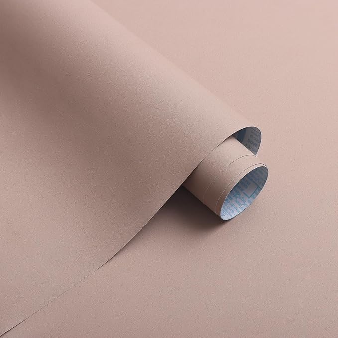 HeloHo 394"X15.7" Solid Meat Pink Wallpaper Matte Textured Contact Wallpaper Peel and Stick Modern Self Adhesive Removable Waterproof Paper for Living Room Bedroom Decor