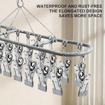 PHYDELU Drying Rack Clothing with 20 Clips，Sock Hanger for Drying，Hanging Clothes Dryer Underwear Hangers Racks Laundry Herb Socks Panty Wet Bra Lingerie Baby Delicates Foldable Small Indoor Metal