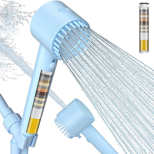 Cobbe Filtered Shower Head with Handheld, 5-mode Showerhead with Filters, Built-in Power Wash for Hard Water - Remove Chlorine - Reduces Dry Itchy Skin, Blue