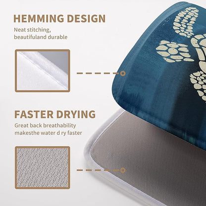 Sea Turtle Dish Drying Mats for Kitchen Counter 18x24 Inch Summer Ocean Animal Microfiber Absorbent Dish Drainer Rack Mats Navy Blue Large Dish Pad with Hanging Loop
