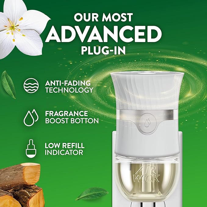 AIR WICK® Plug In Scented Oil Air Freshener Refill Pack - 4 Count Oil Refills Warm Woods & Jasmine 4 ct., Essential Oils