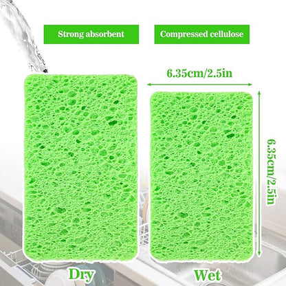 6 Pack Cellulose Sponges Large Size Heavy Duty Scrub Kitchen Sponge Clean Tough Messes Cookware Scrubbers Non Scratching Kitchen Cleaning Pads for Household Bathroom Office Home (Green)