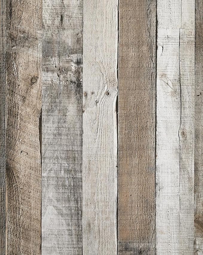 Yun-aeon 17.3"x 1200"Natural Wood-Grey Wood Contact Paper Peel and Stick Wallpaper Self Adhesive Removable Vintage Faux Wood Wall Paper Plank Shelf Home Decoration Kitchen Counter Cover Use