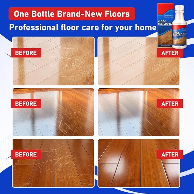 2PC Floor Restore Cleaner - Floor Restorer & Polish for Tile, Shine Wood, Laminate, Vinyl, Bamboo - Flooring Protection Agent