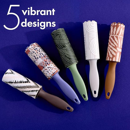 Expressions 5pc Mini Lint Rollers Value Pack - Colorful Compact Mini Lint Roller for Travel, Household Essentials Pet Hair Removal Tool & Lint Removers for Clothing (Boho)