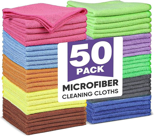 10 Colors Microfiber Cleaning Cloths, 50 Pack Assorted Cleaning Rags, Highly Absorbent Microfiber Towels for Car, Kitchen, Bathroom and Household Cleaning, 11.8"X11.8"