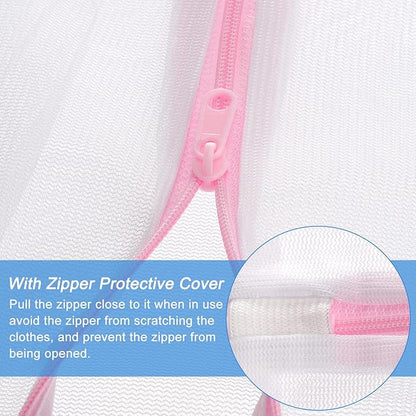 uxcell Mesh Laundry Bags, 5Pcs 11.8"x15.7" Mesh Wash Bag Fine Net Travel Storage Organize Bag with Zipper for Delicate Clothing Laundry Stocking, Pink