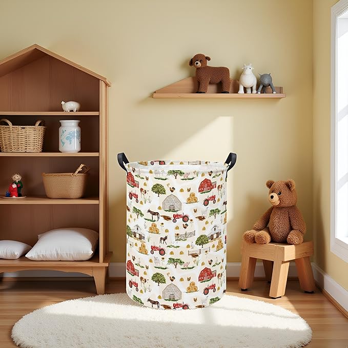 Baby Laundry Hamper kids laundry Basket Waterproof Storage Bin for Bedroom Toy Clothes Organizer Basket Woodland Animals Room Décor(Farm)