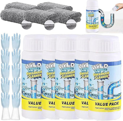 Powerful Sink and Drain Cleaner, Portable Powder Cleaning Tool for Kitchen Toilet Pipe, Unscented, Solid, Removes Clog, Eliminates Odor