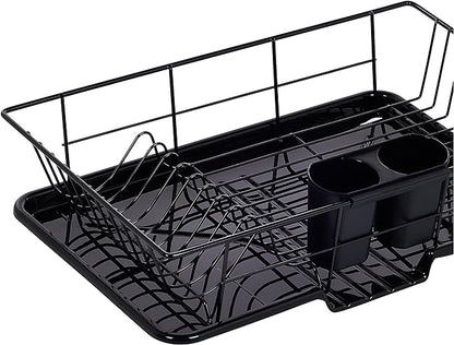 Sweet Home Collection Metal, Plasic ,Dish Drainer Drain Board and Utensil Holder Simple Easy to Use, 12" x 19" x 5", Black