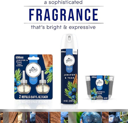 Glade PlugIns Refills Air Freshener, Scented and Essential Oils for Home and Bathroom, Juniper & Teak, Fresh Collection 3.35 Fl Oz, 5 Count