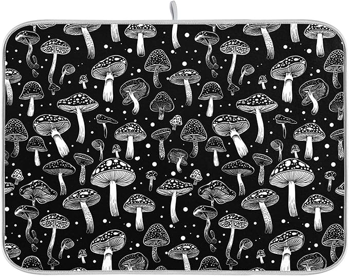 Eucalyptus Leaves Dish Drying Mat for Kitchen Countertop 18x24 Black White Floral Leaf Large Drying Mat Reusable Quick Dry Dish Sink Absorbent Mats Dishwasher Easy Clean Decorative Home Essentials