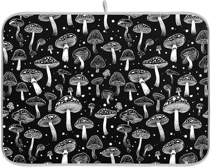 Eucalyptus Leaves Dish Drying Mat for Kitchen Countertop 18x24 Black White Floral Leaf Large Drying Mat Reusable Quick Dry Dish Sink Absorbent Mats Dishwasher Easy Clean Decorative Home Essentials