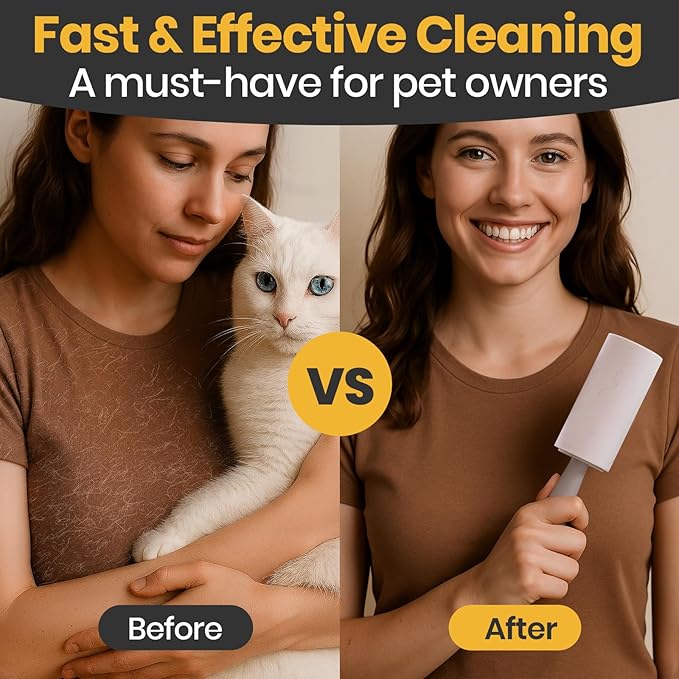 DELOMO Extra Sticky Lint Roller for Pet Hair, 600 Sheets Mega Pack (2 Rollers+ 4 Refills), Pet Hair Remover for Clothes, Couch, Furniture, Bedding, Car Seats - Easy Peel Design for Dog Cat Owners