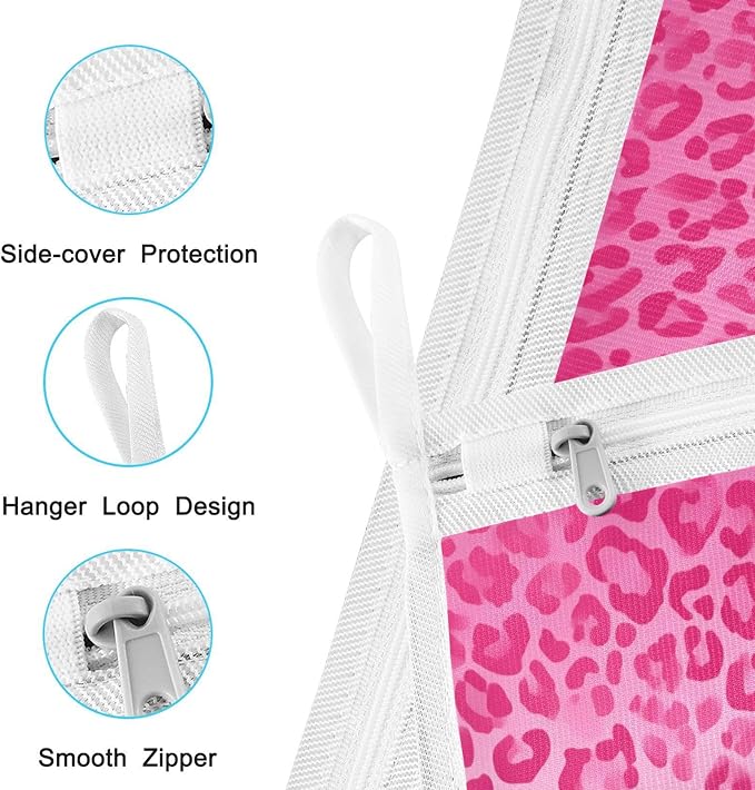 Mesh Laundry Bags Lingerie Bags for Washing Delicates 2 PCS Durable Wash Bag with Zipper Small and Medium Washable Gradient Pink Leopard Print
