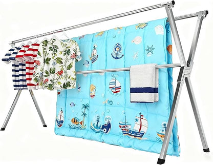 Clothes Drying Racks Outdoor, Updated Version,Stainless Steel Laundry Drying Rack for Indoor Outdoor and The Balcony,Length Adjustable Saves Space,with Windproof Hooks