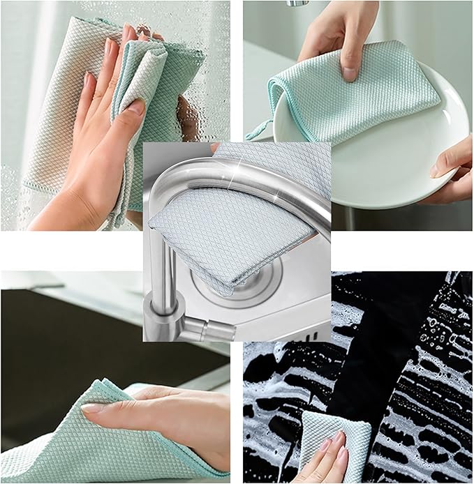 Large Streak Free Glass Cleaning Cloth, Lint Free Nanoscale Microfiber Fish Scale Tower, 15.8" x 19.7" (Mix, 5 Pack)