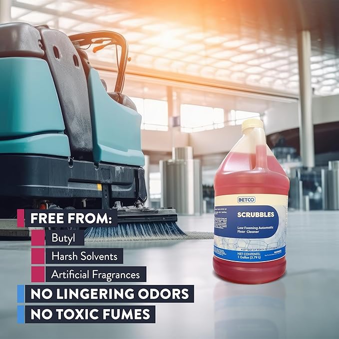 Scrubbles Low Foaming Automatic Floor Cleaner, Industrial Strength Concentrate - Deep Cleaning Solution for Concrete Floors, 2oz Per Gallon of Hot Water, 1 Gallon, Makes 64 Gallons