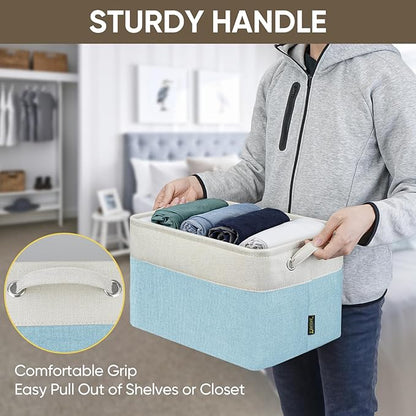 BALEINE 1 Pack Fabric Closet Storage Bins for Shelves, Linen Closet Organizers and Storage, Decorative Baskets for Organizing, Shelf, Clothes, Home, Office (Skyblue, 15''x11''x9.5'')
