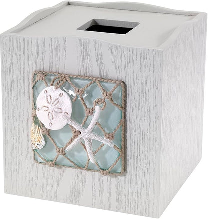 Avanti Linens - Tissue Box Cover, Decorative Resin Cover, Beach Inspired Bathroom Accessories (Seaglass Collection)