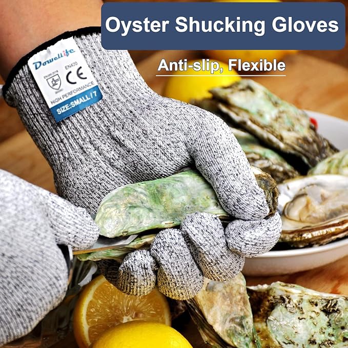 Dowellife Cut Resistant Gloves Food Grade Level 5 Protection, Safety Kitchen Cuts Gloves for Oyster Shucking, Fish Fillet Processing, Mandolin Slicing, Meat Cutting and Wood Carving. (Medium-3 Pairs)