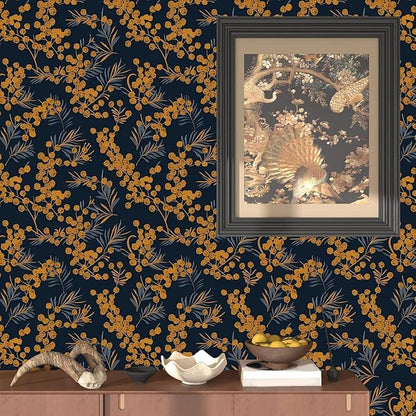 Laatse Boho Wallpaper Peel and Stick Leaf Wallpaper for Kitchen Vintage Contact Paper 17.5" x 118" Waterproof Vinyl Self Adhesive Dark Floral Wall Paper for Bedroom Walls Cabinet Locker Decor
