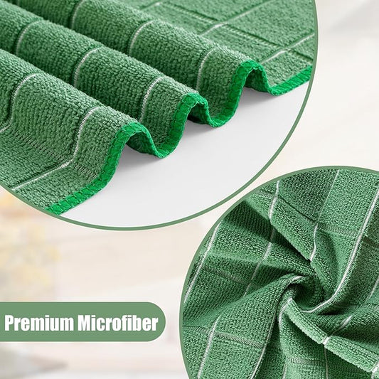 Homaxy Microfiber Kitchen Towels and Dishcloths Set, 20 Pack Soft and Absorbent Dish Hand Towels Bulk, 28 x 16 Inch & 12 x 12 Inch Quick Drying Rags for Washing Dishes, Grass Green