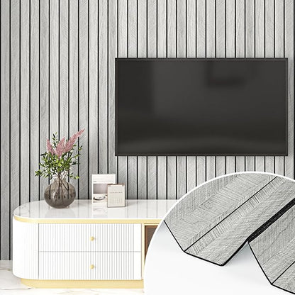 Wallercity 3D Gray Wood Panels for Walls Self Adhesive Acoustic Slat Wall Paneling for Bedroom Bathroom Peel and Stick Panel Soundproof Flexible Wooden Slat Wallpaper for Ceiling Decor 11.7''x197''