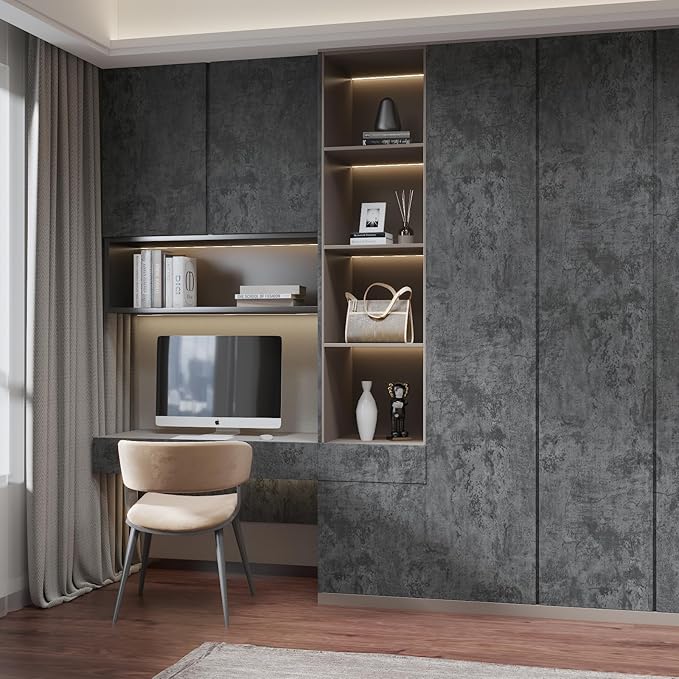 Grey Black Concrete Wallpaper Peel and Stick 12"x79" Industra Style Gray Cement Textured Contact Paper Self Adhesive Waterproof Removable Vinyl Film Stickers for Bathroom Kitchen Cabinet Decor