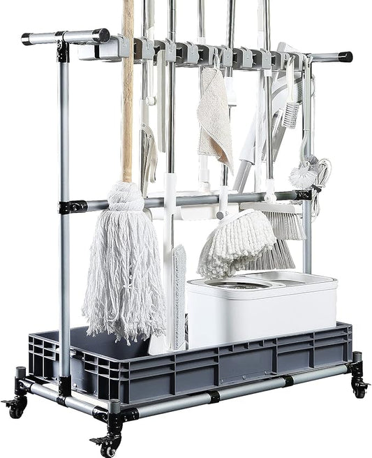 Generic Multifunctional Cleaning Cart and Tool Organizer - Broom and Mop Holder