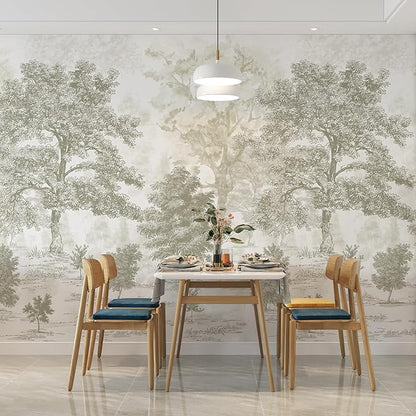 Zeeko Vintage Forest Wall Murals Peel and Stick 148" W x 98" H Beige Tree Wallpaper Self-Adhesive Large Nature Landscapes Murals Canvas Wall Decor for Bedroom Bathroom