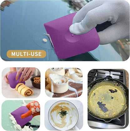 Plastic Pan Dish Pot Food Kitchen Scraper Tool Set, 3 pcs Nylon Plastic Cast Iron Skillet Cleaner Scrubber Scrapper, Kitchen Scraper Non-Scratch (Purple)