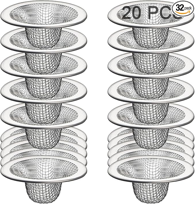 20Pcs Bathroom Sink Drain Strainer Screen Mesh, 2.75'' Stainless Steel Slop Basket Filter Trap Sink Drain Mesh Basket Hair Catcher Filter Cover for Lavatory RV Shower Floor Utility Drain