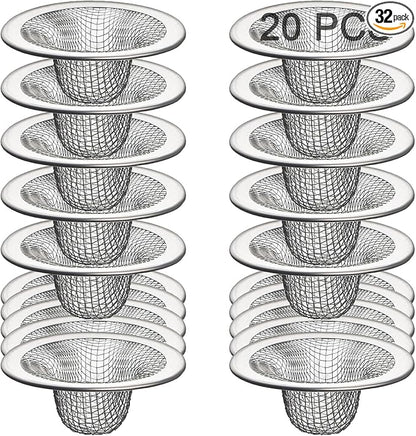 20Pcs Bathroom Sink Drain Strainer Screen Mesh, 2.75'' Stainless Steel Slop Basket Filter Trap Sink Drain Mesh Basket Hair Catcher Filter Cover for Lavatory RV Shower Floor Utility Drain