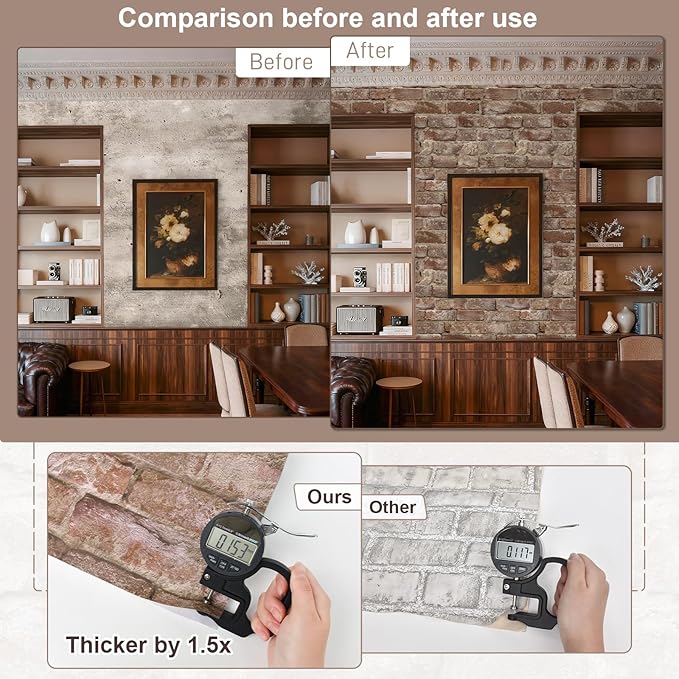 Red Brick Wallpaper Peel and Stick Faux Brown Brick Contact Paper 393inL 17.3inW Self Adhesive Fireplace Wallpaper for Bedroom Kitchen Backsplash Waterproof Red Chimney Contact Paper for Walls