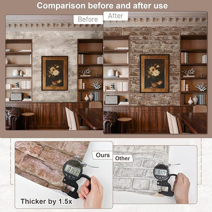 Red Brick Wallpaper Peel and Stick Faux Brown Brick Contact Paper 393inL 17.3inW Self Adhesive Fireplace Wallpaper for Bedroom Kitchen Backsplash Waterproof Red Chimney Contact Paper for Walls