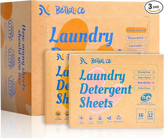 BellaLuce Laundry Detergent Sheets: 1 Home Size (240 Loads, Fresh Linen) & 2 Travel Size (32 Loads, Fresh Linen & Butterfly Kiss) | Portable for College, Dorm, Hotel, Family