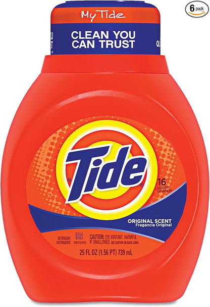 Tide 13875CT Liquid Laundry Detergent, Original, 25oz Bottle (Case of 6)