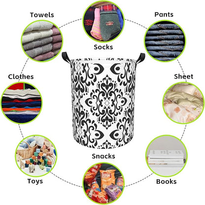 Vintage Damask Laundry Basket Foldable Laundry Hamper Waterproof Oxford Cloth Large Laundry Basket Clothes Storage Bucket Toy Organizer For Bathroom, Laundry, College 17.3 x16.5 Inch